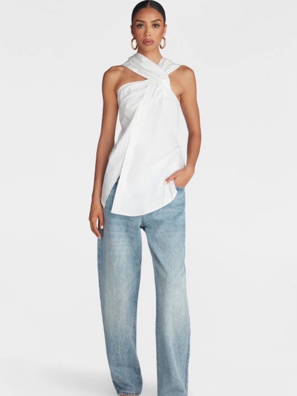 KBB by Kahlana Twisted Button Down Neck Top